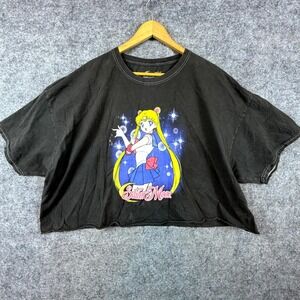 Sailor Moon Cropped T-Shirt Women 3X Black Cotton Sailor Moon Graphic Crew Neck